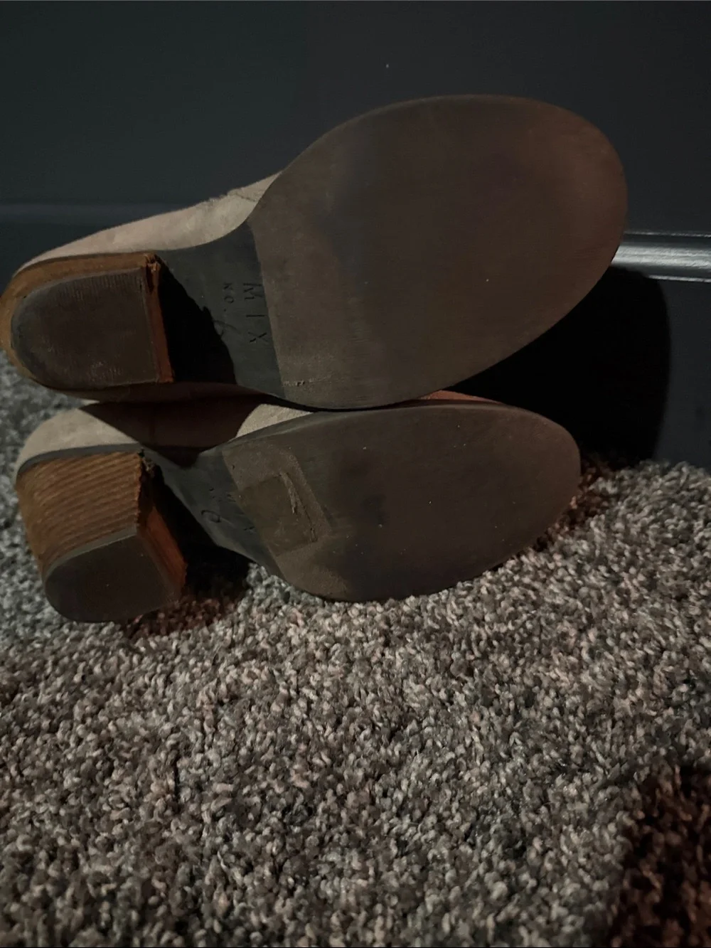 Mix No. 6 Taupe Suede Ankle Booties with Stacked Heel